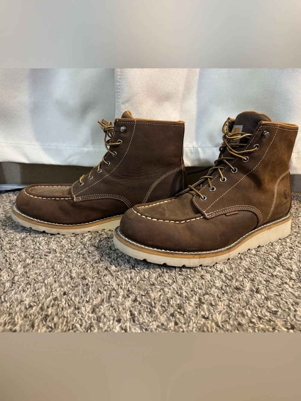 Carhartt Brown Moc Toe Work Boots with Cream Sole